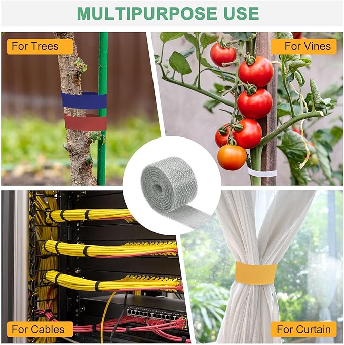 1-Roll Garden Plant Tape, 33 ft x 0.5 in Garden Hook and Loop Plant Ties Multi-Purpose Use Adjustable and Reusable Twist Wire Tape for Plants/Flowers/Vines [Grey]