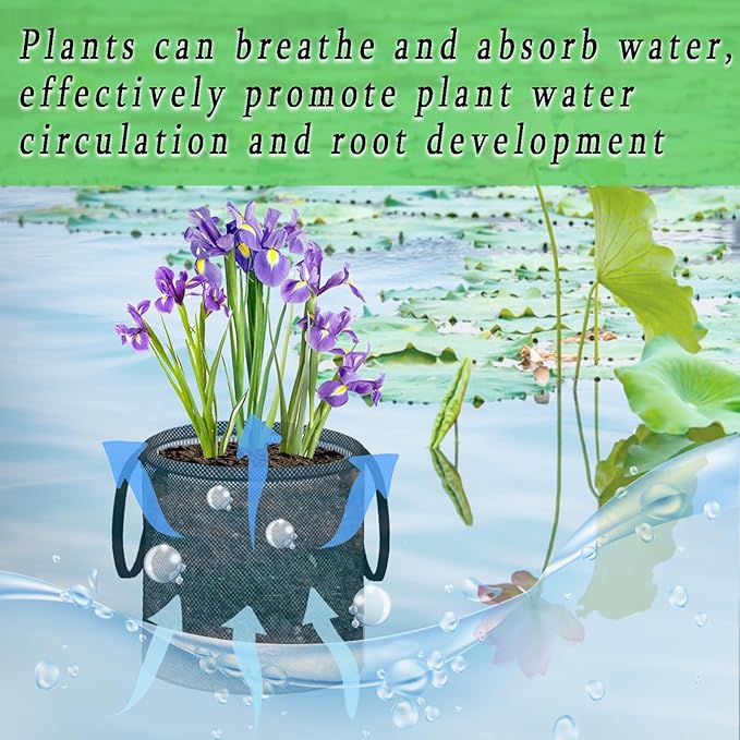 4 Pcs Pond Planting Bags, Mesh Aquatic Pond Lily Planter with Handles Reusable Water Gardens Plant Pots for Aquatic Plants, Marsh Plant Garden Terrestrial Plant (4)