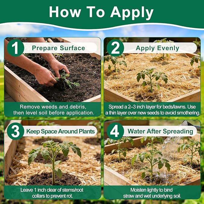 PJT Organic Garden Straw,Biodegradable Straw Mulch for Vegetable Garden,Hay for Grass Seed Covering,Mulch for Landscaping Seed Covering,Thoroughly Cleaned and Weed Seed Free(0.5 cu ft,4 lbs)