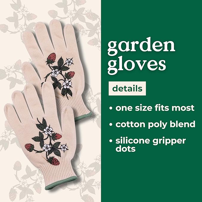 ban.do One Size Fits Most Gardening Gloves, Cute Outdoor Gloves with Silicone Gripper Dots, Strawberries