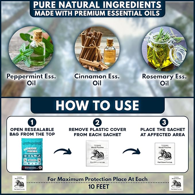 12Pack Natural Mouse Repellent Pouches Indoor Botanical Vamoose Rodent-Repelling Pouches for Mice and Rodent Control at Home Attic Office Shed Barn Storage/RV