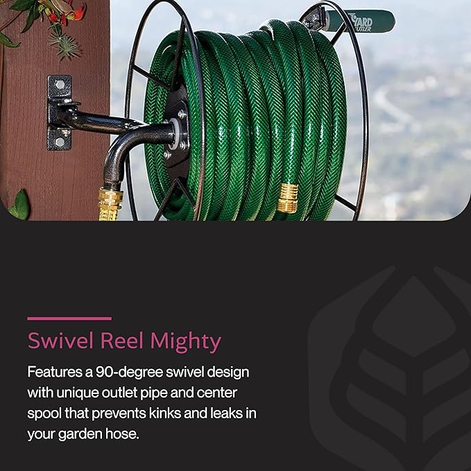 Yard Butler Hose Reel Mounts - Compact and Versatile Garden Hose Holder with Swivel and Mounting Options - Great for Garden Storage, 180 Degree Pivot
