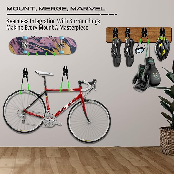 15-Piece Garage Wall Hooks with 3 Extension Straps, Green Heavy Duty Tool Storage Rack for Ladder, Bike, Shovel, Garden Tools, Metal Wall Mount Organizer Set