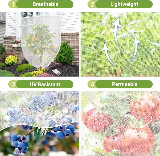 20PCS Tomato Plant Netting Mesh, 3 Ft x 2 Ft Fruit Protection Bags with Drawstring, Garden Reusable Mesh Insect Netting Bags Plant Protective Cover for Vegetables Fruit Trees Melon Bananas