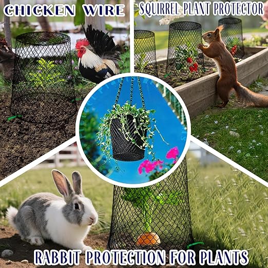 Feel Natural Plant Covers from Animals, 10 Pcs 9.25"x9.45" Wire Garden Cloches for Plants, Metal Plant Cages for Outdoor Plants, Anti-Rust Plant Protector to Keep Rabbits & Squirrels Out
