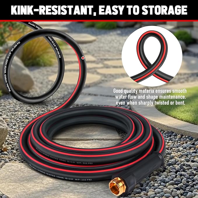 Garden Hose 50 ft x 5/8", NON-EXPANDABLE Heavy Duty Premium Flexible Water Hose, No Kink, Leakproof, Lightweight Hybrid Hose with Male to Female Fittings for Household&Backyard