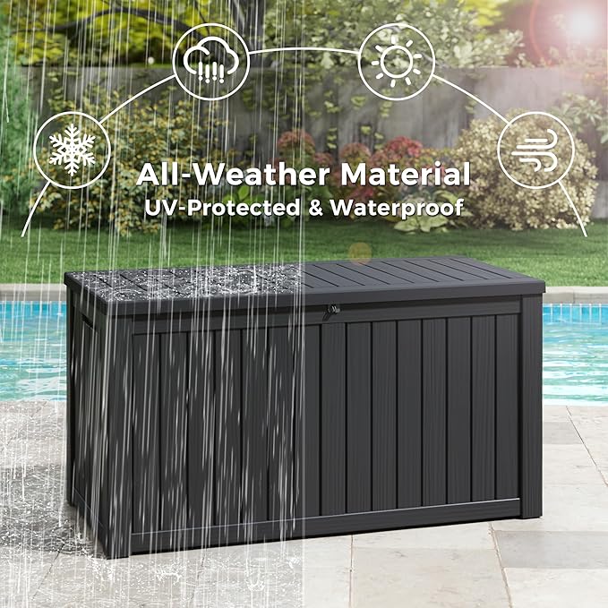 Oudoor Storage Deck Boxes Waterproof, Waterproof and UV Resistant Outdoor Storage Box Lockable Lid for Delivery Box, Indoor, Garden Tools, Pool Supplies, Patio (Black, 180 Gallon)