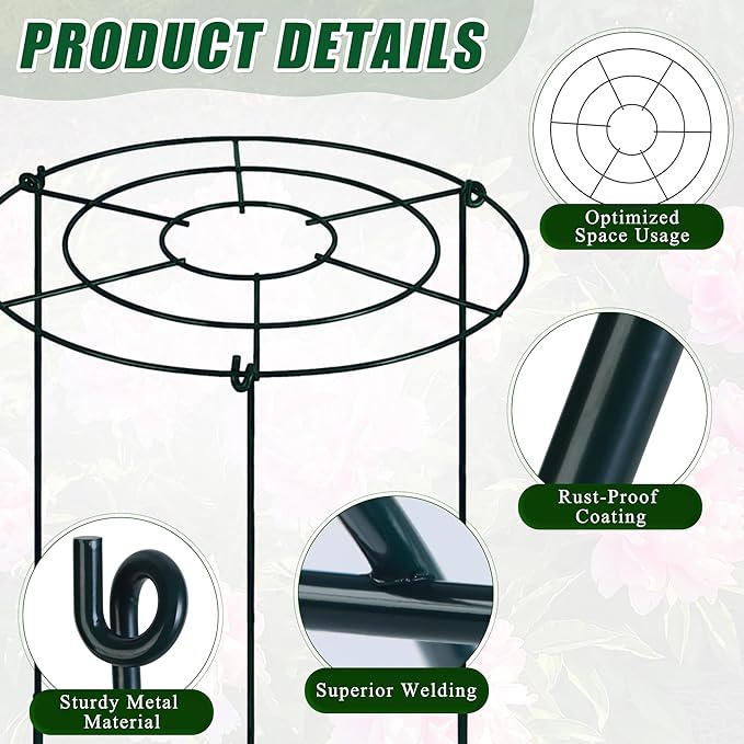 3 PCS 30"H x 13.8"D Peony Cages and Supports, Large Grow Through Plant Supports for Outdoor Plants, Heavy Duty Metal Peony Support Cage Plant Brace Flower Support Rings for Vegetables Roses Tomatoes