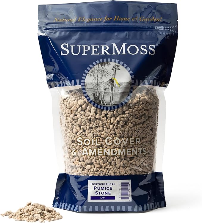 SuperMoss (24552) Horticultural Pumice Stone – Premium Soil Amendment for Succulents, Cactus, Bonsai & Orchids – Ideal for Terrariums, Bonsai Pots & More, 1/4” Sifted, 2 Quarts Bag