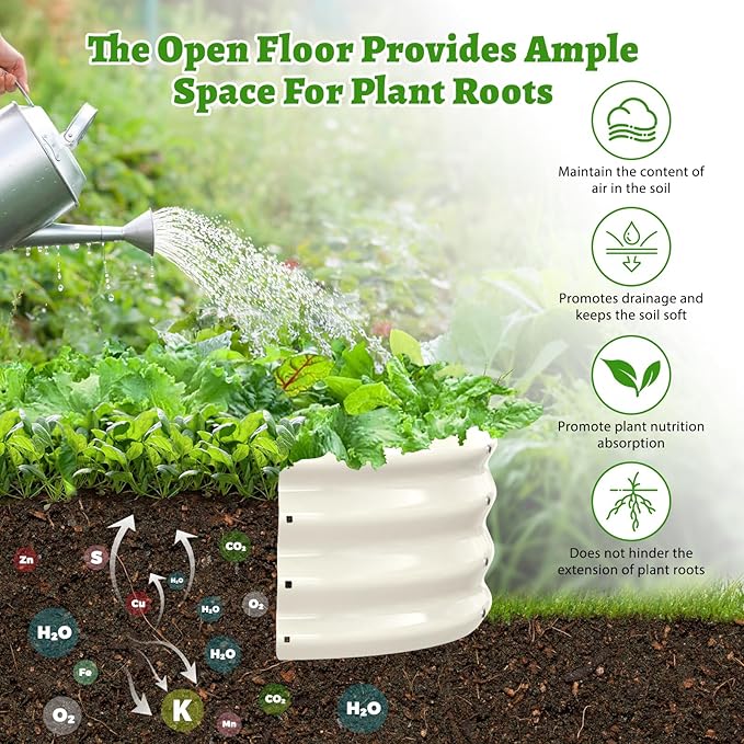 TBMLC Oval Galvanized Planter Box, Metal Raised Garden Bed - 0.8MM Thick- Ideal for Outdoor Gardening and Planting of Vegetables Flowers Fruits Succulent Plants and Others (White, 5X2.7X1 FT)