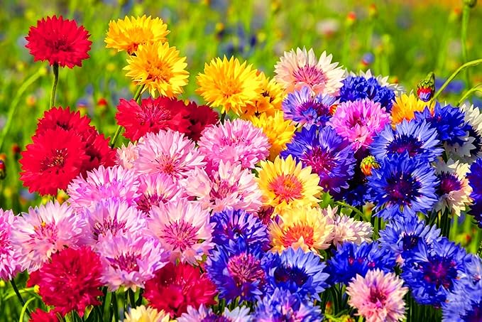Mix Cornflower Seeds for Planting, 518+pcs Rare Perennial Double Dwarf Cornflower Flower Seeds Plants, Heirloom Non-GMO Hummingbirds Open Pollinated Wildflowers for Home Garden Outdoors