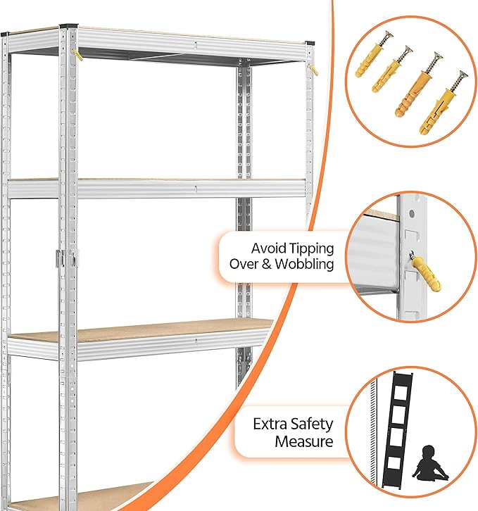 Yaheetech Storage Shelves, 5 Tier Heavy Duty Adjustable Metal Shelving Unit, Industrial Utility Rack for Garage Warehouse Pantry Closet (35.5 W× 12 D × 71 H Inches, Silver)