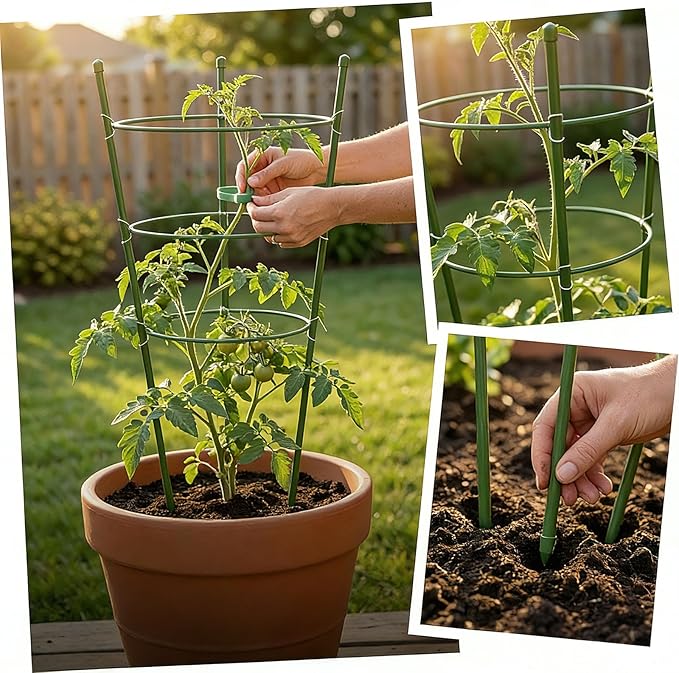 4 Pack Garden Tomato Cage for Pots, 24" Metal Tomatoes Cages Plant Support with Stable Support Rings (24")