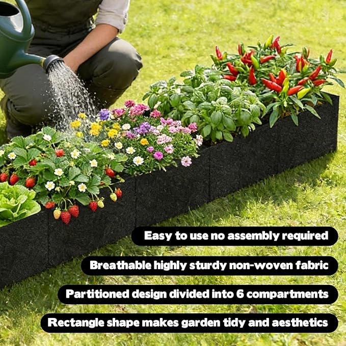 12x2x1ft Fabric Raised Garden Bed, 6 Grids Breathable Outdoor Planter Box Garden Growing Bags with Handle, Garden Grow Planter Bags Plant Bed for Growing Herbs Flowers and Vegetables