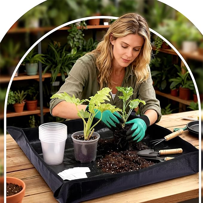 83 Pcs Garden Supplies Tools Kit, 3/4/5 Inch Clear Plastic Plant Pots with Transplanting Mat, Trowel Cultivator Rake Set, Label & Glove, Succulent Tools Gift for Plant Lovers Accessory