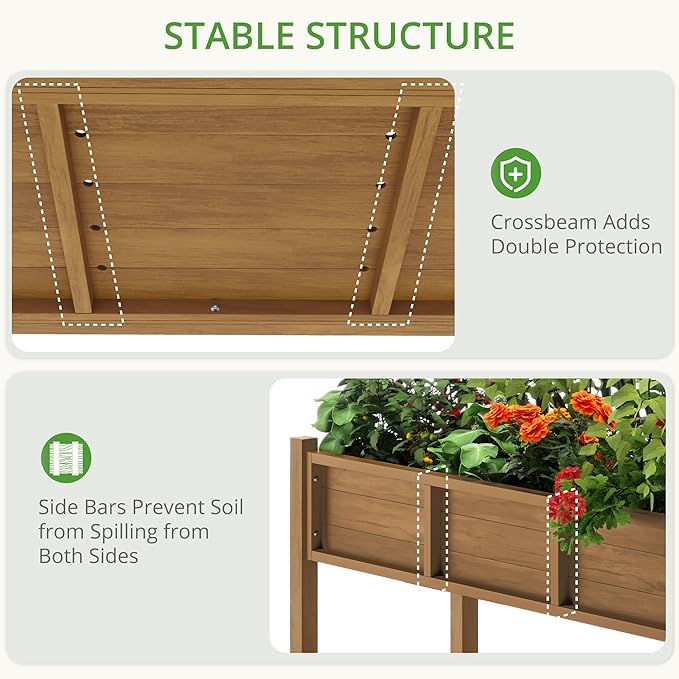 LUE BONA Raised Planter Box with Legs, 45 * 18 * 29 in, Raised Garden Bed with Tools and Storage Shelf, Weather Resistant, 3-Year Warranty, Standing Growing Bed Herb Planter for Vegetable, Brown