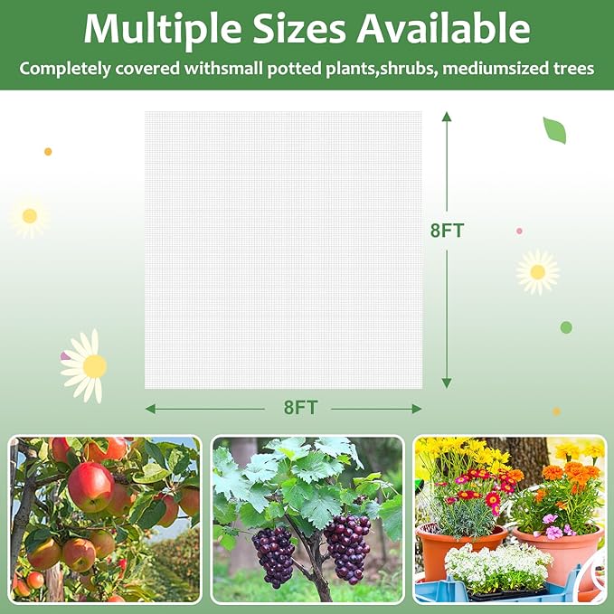 2PCS Large Fruit Tree Netting with Drawstring and Zipper, 8 * 8FT Garden Netting for Garden Protection, Insect Bird Netting for Fruit Trees, Protection from Anti Birds, Bugs,Cicadas