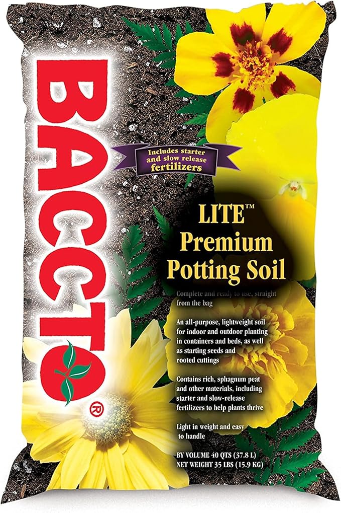 Michigan Peat 1440 Baccto Lite Premium Potting Soil for Indoor Outdoor Gardening, Seed Starting, Propagation, and More, 40 Quart Bag