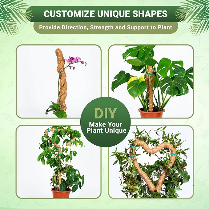 Bendable Moss Pole 48 Inch for Monstera & Climbing Plants – Coco Coir Moss Stick for Indoor Plant Support, Trellis Pole for Pothos, Philodendron, Plant Stake for Home Gardeners 5 Pins & 1 Tape