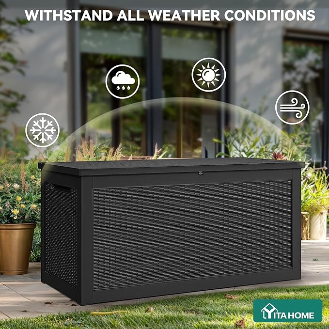 YITAHOME 260 Gallon Outdoor Storage Box, Large Water Resistant Resin Deck Box, Indoor Outdoor Lockable Storage Container for Patio, Garden, Cushions, Tools, Equipment(Black)