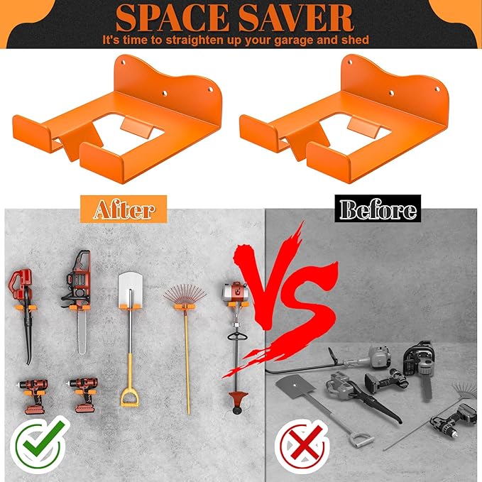 Garage Organizer Trimmer Rack Weedeater Hanger, Garden Power Tool Hanger Weed Whackers Holder Wall Mounted, Heavy Duty Metal Trimmer Hanger for Garage Tool Organizers Storage (Orange-1Pcs)