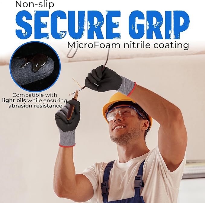 HANDLANDY 6 Pairs Safety Work Gloves with MicroFoam Nitrile Coated - Breathable Nylon Gloves with Grip for Men & Women