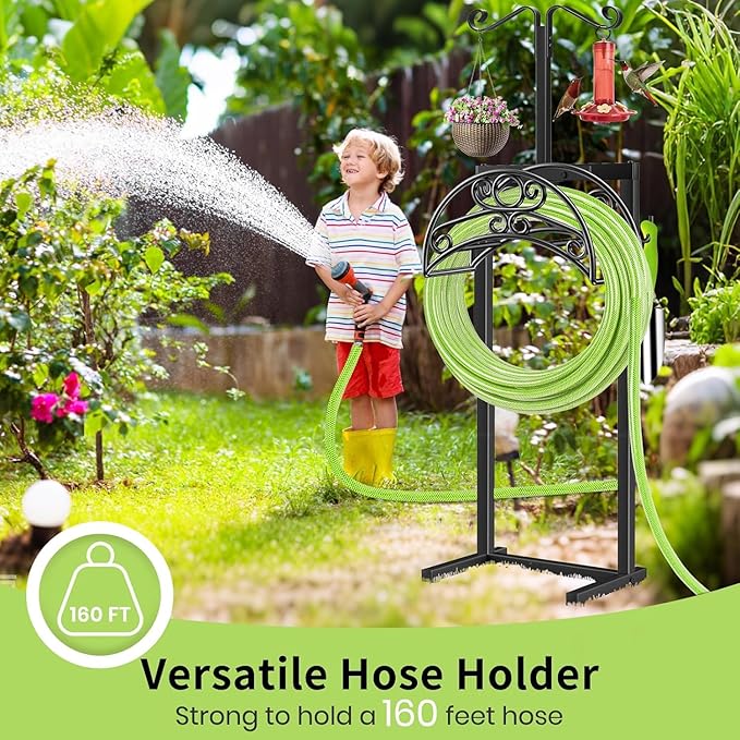 TomCare Garden Hose Holder Upgraded Water Hose Holder Heavy Duty 4 Spikes Hose Hanger Holds 160 Feet Hoses Stable Freestanding Hose Storage Organizer for Outside Yard