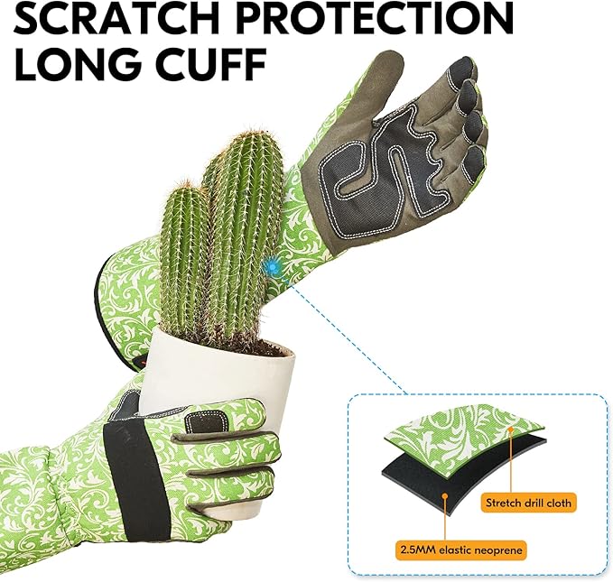 Vgo... 1 Pair Gardening Gloves Ladies,Safety Work Gloves,Long Sleeves Gauntlet,Puncture Proof,Touchscreen(Size L,Green,AL6608-FM)