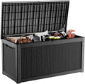 ROJIK 320 Gallon Waterproof Outdoor Deck Storage Box, Lockable Resin Patio Storage Bin with Lid for Garden Tools, Patio Cushions & Outdoor Accessories(Black)