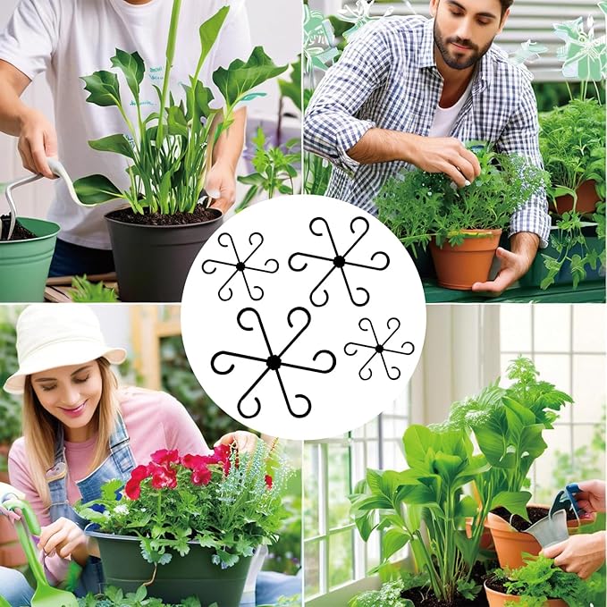 4 Pcs Plant Stem Support Reusable Plant Growth Accessories, Different Sizes Climbing Plant Stakes for Indoor Plants to Decorative (Black)