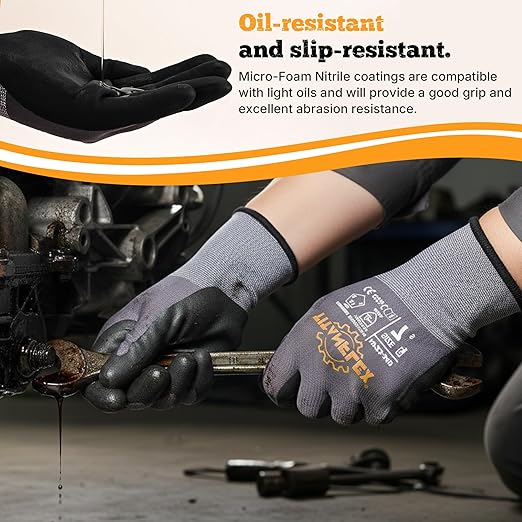 TitanFlex Work Gloves Microfoam Nitrile Coated Men Women-3 Pairs, Safety Warehouse Gloves Mens Working Glove with Grip Heavy Duty, Touchscreen, Seamless Knit Nylon for Automotive, Garden (XX-Large)