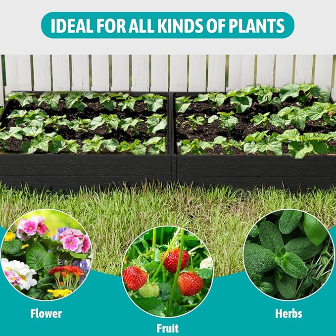 FONTOI 4x4x2ft Raised Garden Beds Outdoor, Divisible Elevated Planter Boxes Outdoor for Planting Plants Vegetables Flowers, 48x48x24 Planter Raised Beds for Gardening with Easy Assembly, Square Black
