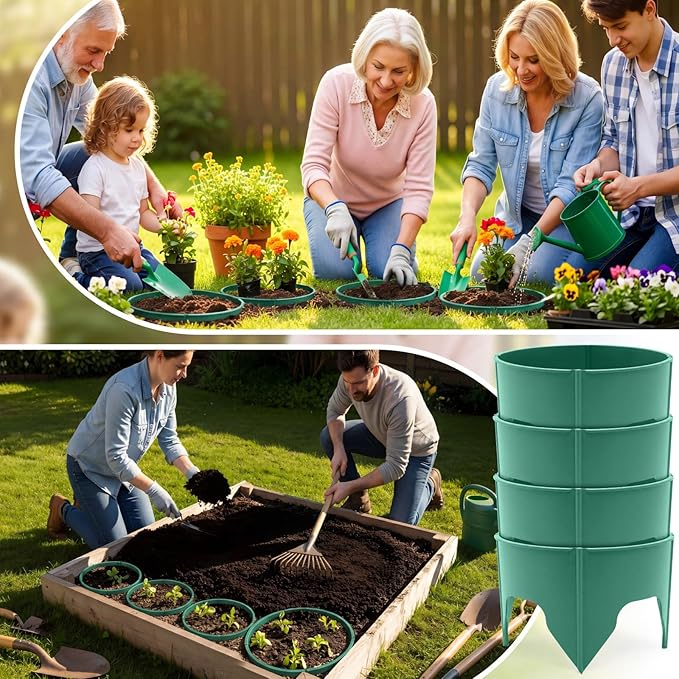 80 Pcs Planting Grow Rings, Diameter Range 8.2-15.7 Inches, Adjustable Interlocking Plant Support Rings with Mallet, Reusable Tree Watering Ring for Garden Root Irrigation (Green)