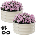 Round Galvanized Raised Garden Bed Kit, 2 Pcs 2 x 2 x 1ft Pearl White Galvanized Garden Boxes, Outdoor for Vegetables