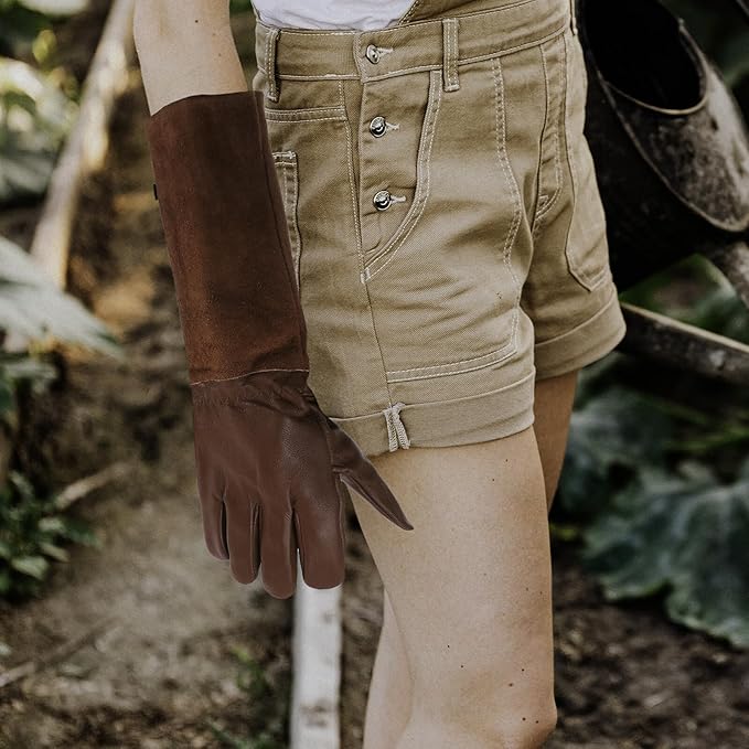 Thorn Proof Gardening Gloves for Women and Men Long Brown Puncture-resistant Gloves Protective Sleeve for Outdoor Garden Work