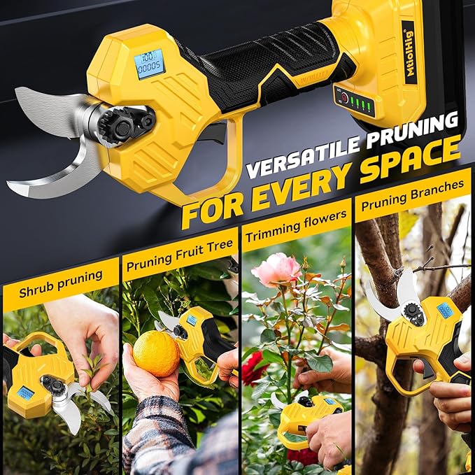 Electric Pruning Shears Compatible with DeWALT 20V (No Battery) – 26000RPM Cordless Brushless Motor Garden Tool, 0.8-2 inch Max Cutting Diameter MtiolHig Tree Trimmer with LCD Display & SK7 Blades