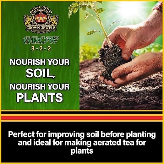 Royal Gold Crown Jewels Organic Grow 3-2-2 Dry Soluble Fertilizer, 40 lbs - Best for Improving Soil Before Planting, Encouraging Vigorous Growth and Plant Feeding