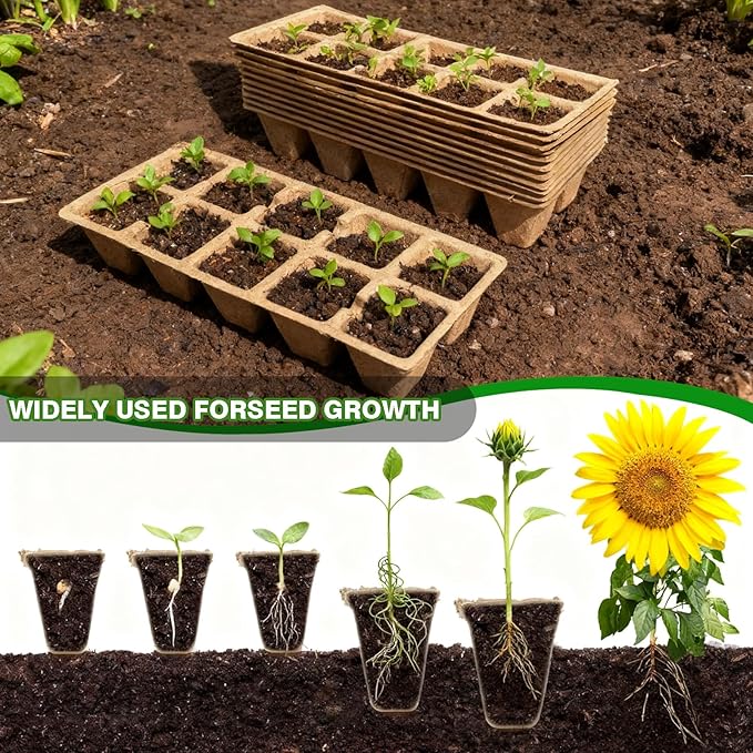 120 Cells Seed Starter Tray, 12 Pack Germination Peat Pots with 100 Labels, Plant Starter Kit for Seedlings