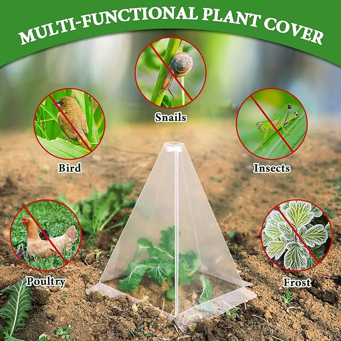 Garden Cloches for Plants, 50 Pack Plastic Small Plant Seedling Protector, Reusable Clear Bell Covers with 100pcs Metal Stakes, Mini Greenhouse Against Sun, Frost, Snails, Birds, 7.8" x 11"