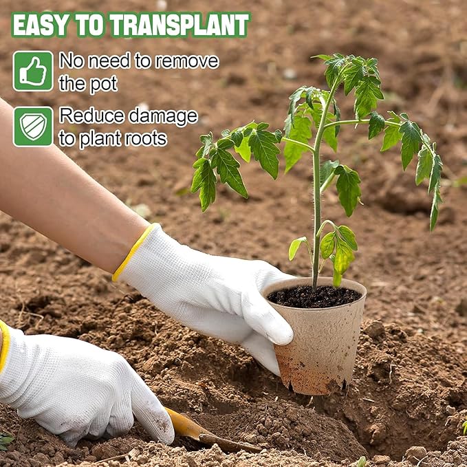 Cosweet 3.2" Biodegradable Peat Pots with Drainage Holes - 50 Pcs Thickened Round Plant Pots, Seedling Starters Kit with 100 Plant Markers for Seed Germination