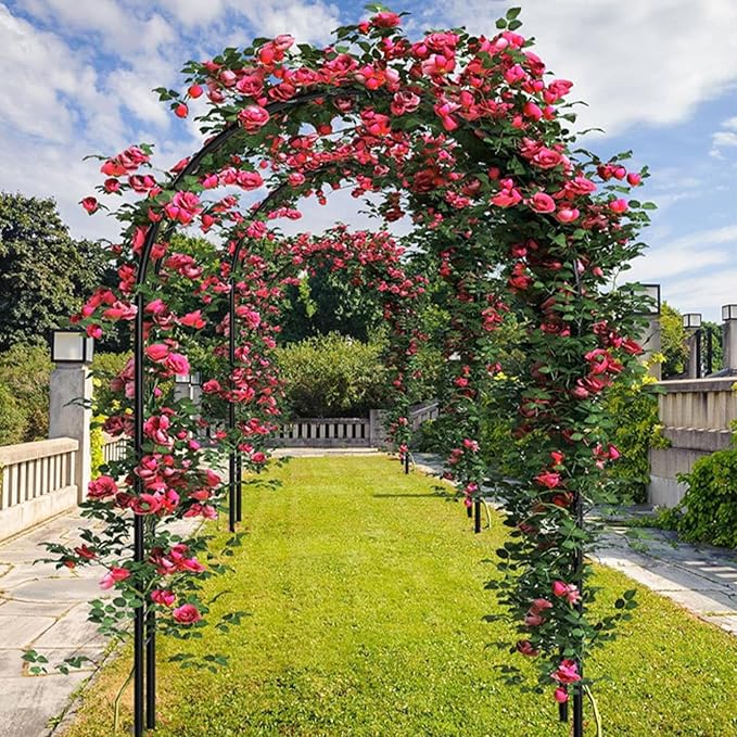 Garden Trellis - 47(L) * 94(H) inch, Garden Arch for Climbing Plants Outdoor, Thickened, Plastic-Wrapped Anti-Rust Technology, Suitable for Garden, Lawn Wedding, Festival Decoration（Black）