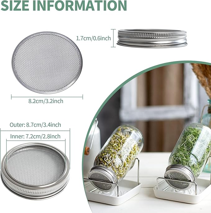 4 Pack Sprouting Lids for Mason Jars, 304 Stainless Steel Wide Mouth Seed Sprouting Kit,Sprouting Jar Lid urable Filter Screens for Growing Broccoli, Alfalfa, Beans