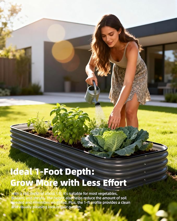 DaisyVibe Raised Garden Bed Kit, Planter Raised Garden Boxes Outdoor, Oval Large Metal Raised Garden Beds for Vegetables Flowers (White, 6.5ftx2ftx1ft)