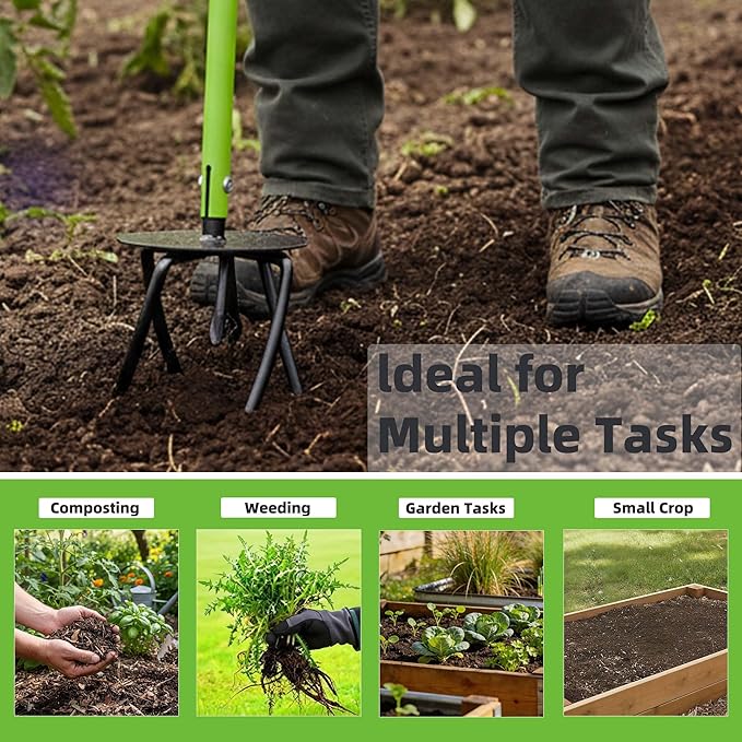 Hand Tiller Cultivator, Manual Twist Tiller with Sharp Arrow Tines, Extra-Wide Foot Plate Tills Effortlessly, Manual Tiller for Gardening, Soil Loosening, Flower Beds & Raised Beds
