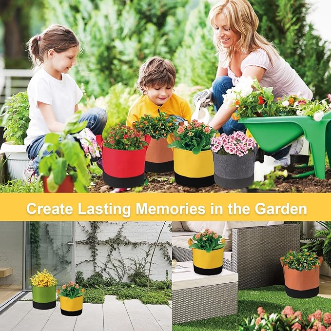 Grow Bags 5Gal/7Gal/10Gal * 2 ，6 Pack Vegetable/Flower/Plant Grow Bags ，Plant Fabric Pots with Handles for Garden and Outdoor Planting (6 Colour, 10 Gallon)
