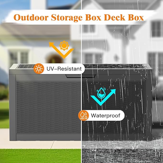 Outdoor Storage Box, 66 Gallon Waterproof Deck Boxes, Large Lockable Pool Storage Bins for Package Delivery, Porch, Garden Tool, Cushion, Patio, Anti-Theft Weatherproof & UV-Resistant Parcel Drop Box