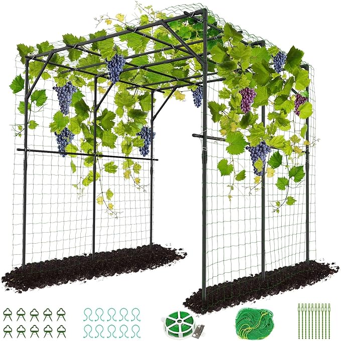 DoCred Garden Arch Trellis for Climbing Plants, 79 Inch Tall Metal Plant Support Trellis Archway for Climbing Vine Vegetable/Fruit/Flower Outdoor Yard Lawn Garden Arch Tunnel Trellis