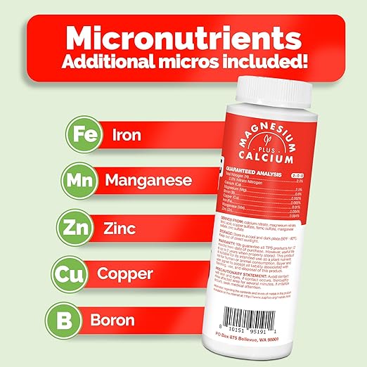 Cal-Mag for Plants Plus Iron and Micros, Calcium and Magnesium, Prevent Common Deficiencies, 2-0-0 CalMag Liquid Plant Fertilizer, 8 oz
