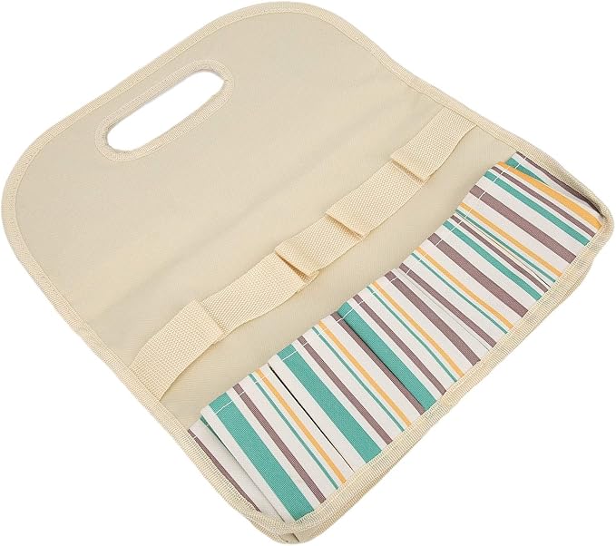 Large Capacity Multifunctional Garden Tool Bag with PE Board 600D Oxford Camping Storage Organizer 10 Pockets Beige Stripe