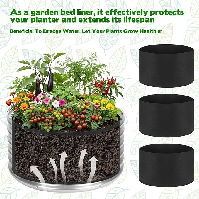 3 Pack Round Fabric Galvanized Raised Garden Bed Liner 2x2x1 FT Heavy Duty Fabric Garden Bed Breathable Drainage Grow Bags Outdoor Garden Planting Bags for Herbs Flowers Vegetables Succulents